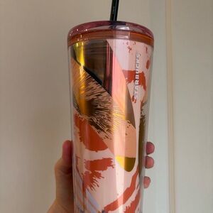 Starbucks 2024 Cold & Hot 24oz Pink metallic Tumbler Cup With Straw NEW